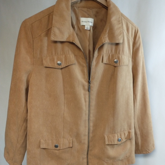 Studio Works Zip-up Polyester Jacket Size 14 Tan - Picture 3 of 8